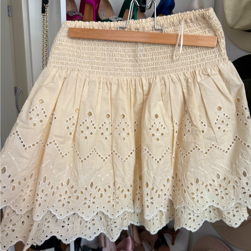 Zara Cream Skater Mini Skirt with Smocked Embellishments